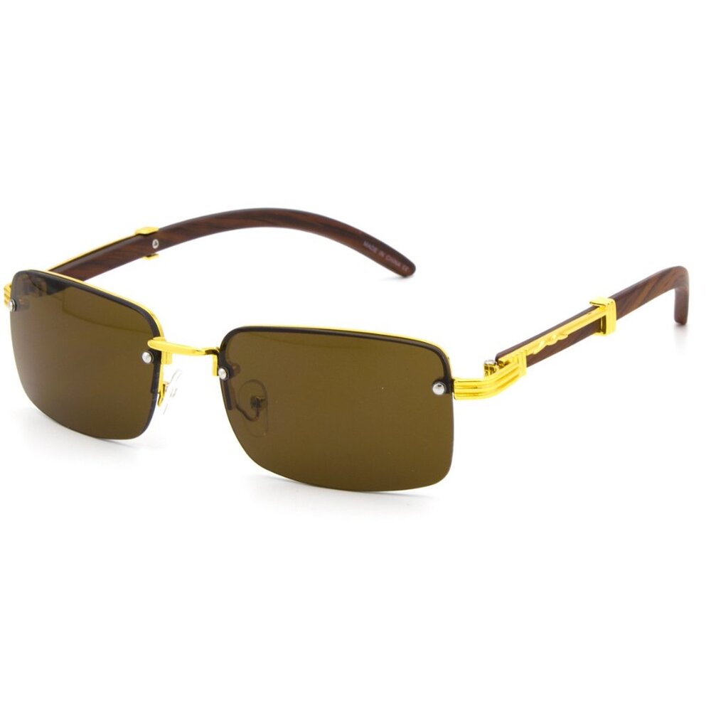 Men Sunglasses Dark Brown Lens Square Gold Frame Street Wear Light Weight Lentes